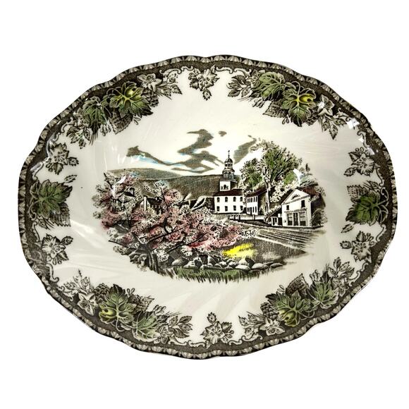 Johnson Bros Friendly Village England Vintage Village Green 8" Oval Serving Bowl - Picture 2 of 6